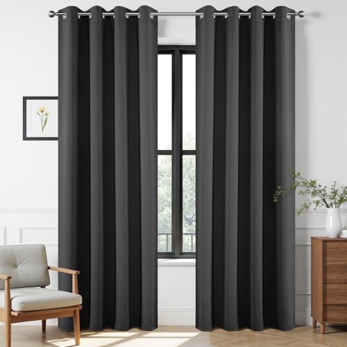 Blackout Curtains 108 Inches Long 1 Panel (Dark Grey / 70"W x 108"L (Pack of 1))