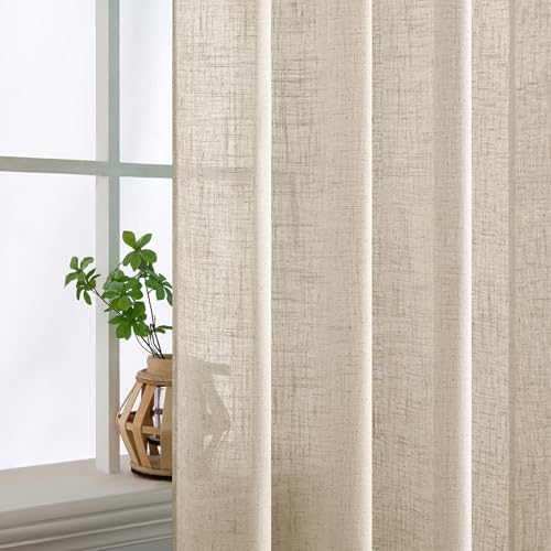 Beige Linen Curtains 52x54 Inch Length for Bedroom and Living Room (52"W x 54"L (Pack of 2) / Beige)