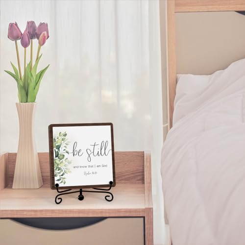 Be Still And Know That I Am God Table Sign (Be Still And Know That I Am God / Wooden Sign with Iron Stand)