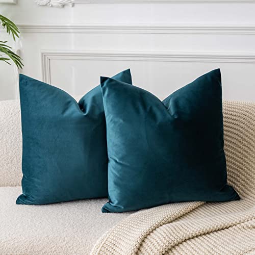 24x24 Euro Velvet Throw Pillow Covers Set of 2 (Peacock Blue / 24" x 24" (Pack of 2))