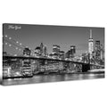 New York Wall Art for Living Room Brooklyn Bridge Canvas Prints Black and White Manhattan Night View Posters Modern Cityscape Panoramic Painting Artwork for Bedroom Office Home Decoration 24x48" (48"L x 24"W / New York)