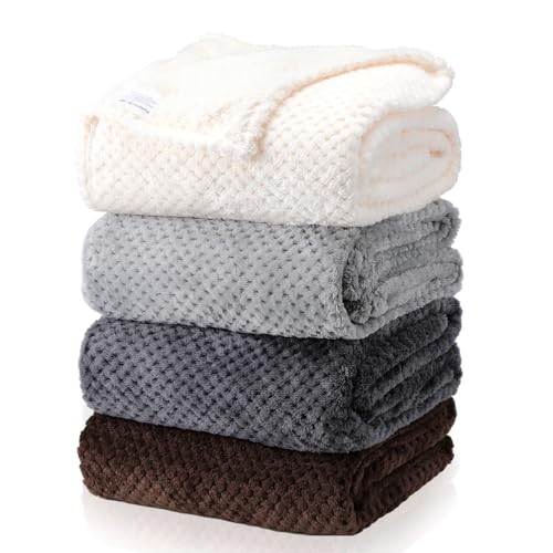 4 Pcs Fleece Throw Blanket (Gradient Gray)