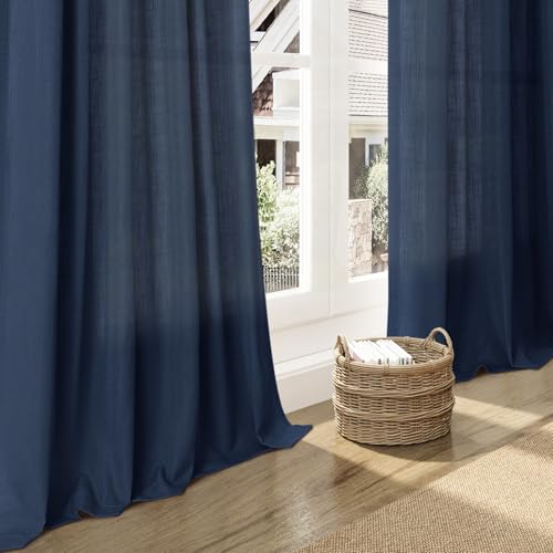 Denim Blue Linen Curtains 90 Inch Long 2 Panels Set for Bedroom Living Room Denim Blue Linen Textured Window Drapes Semi Sheer Light Filtering Rod Pocket Back Tab Farmhouse Curtain 52x90 (52"W x 90"L (Pack of 2) / Denim Blue)