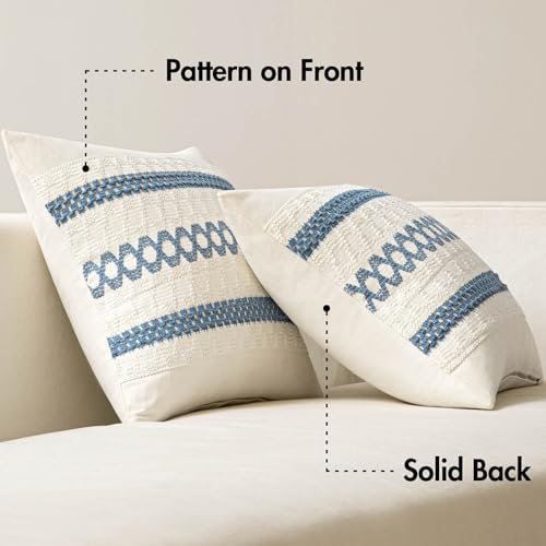 Set of 2 Coastal Blue Boho Decorative Pillow Covers 20x20 Inch (20" x 20" (Pack of 2) / Blue)