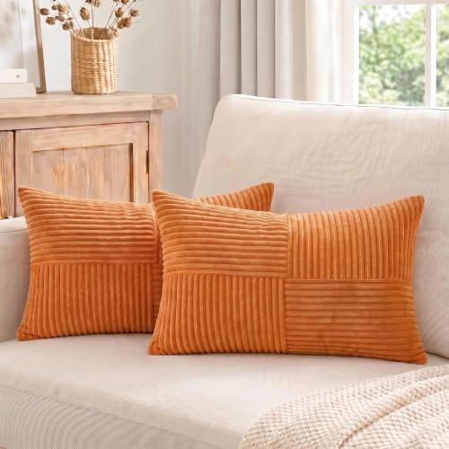 2 Packs Burnt Orange Lumbar Decorative Throw Pillow Covers 14x24 Inch for Couch Bed Sofa (Orange / 24" x 14" (Pack of 2))