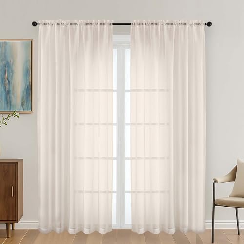 Cream Sheer Curtains 72 Inches Long 2 Panels Set (Cream / 59"W x 72"L (Pack of 2))