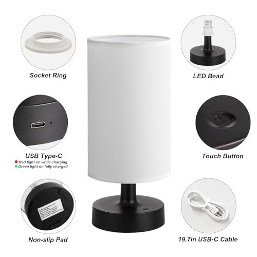 Cordless Table Lamp Rechargeable Small (White - Black / 2 Pack - 10in)