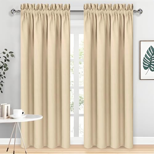 Wide Blackout Curtains for Bedroom Living Room 60 x 84 Inch Long Beige (Beige / 60"W x 84"L (Pack of 2))