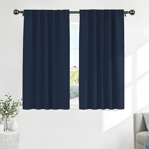 Blackout Kitchen Curtains (Navy Blue / 42"W x 45"L (Pack of 2))