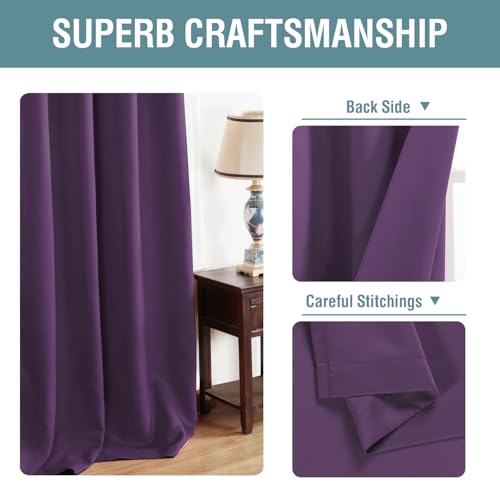 Blackout Curtain for Living Room Thermal Insulated Window Treatment Curtain Extra Long 108 inch Length Energy Saving Solid Grommet Top Blackout Drape (52"W x 108"L (Pack of 1) / Plum Purple)