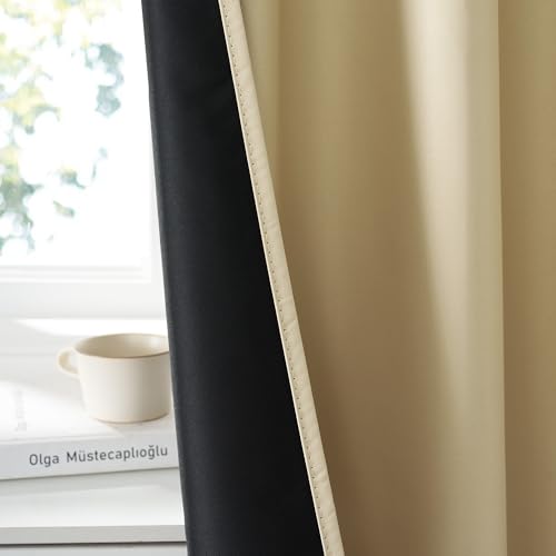 100% Blackout Basement Curtains 36 inches Long (100% Blackout - Biscotti Beige / 34"W x 36"L (Pack of 2))