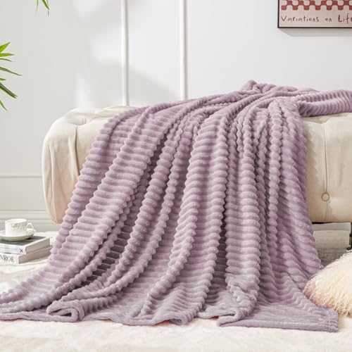 3D Ribbed Dusky Violet Fleece Twin Blanket for Couch (Dusky Violet / Twin(60"x80"))