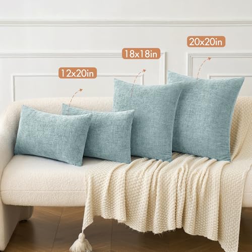 Soft Chenille Throw Pillow Covers Light Blue 20x20 Inch Pack of 2 (20" x 20" (Pack of 2) / Light Blue)