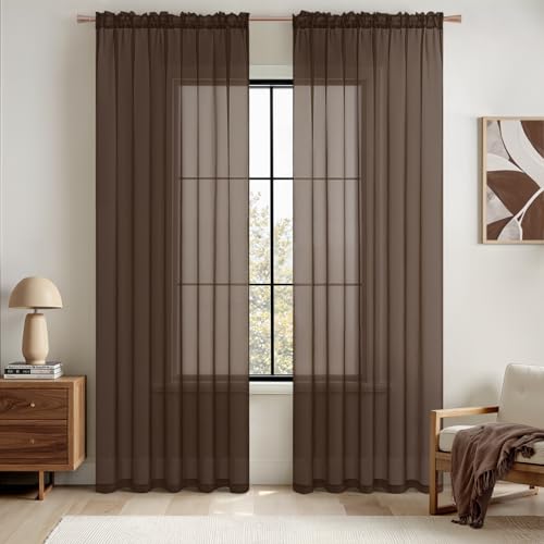 Chocolate Brown Sheer Curtains 54 X 90 Inches (Chocolate Brown / 54"W x 90"L (Pack of 2))