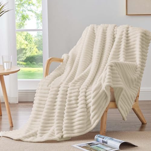 Ribbed Twin Blanket for Couch & Bed (Beige / Twin(60"x80"))