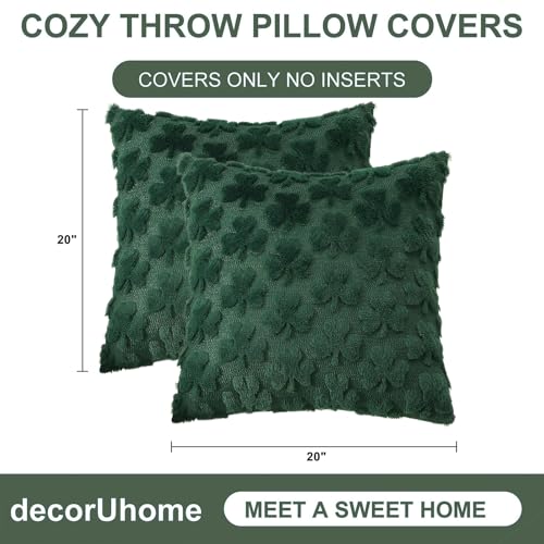 Faux Fur Throw Shamrock Green Pillow Covers 20X20 Set of 2 (20" x 20" (Pack of 2) / Shamrock Green)