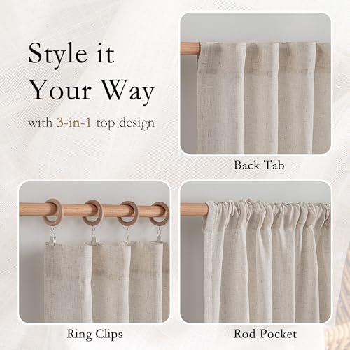 Natural Linen Sheer Curtains 63 Inch Length for Bedroom (50"W x 63"L (Pack of 2) / Natural Linen)