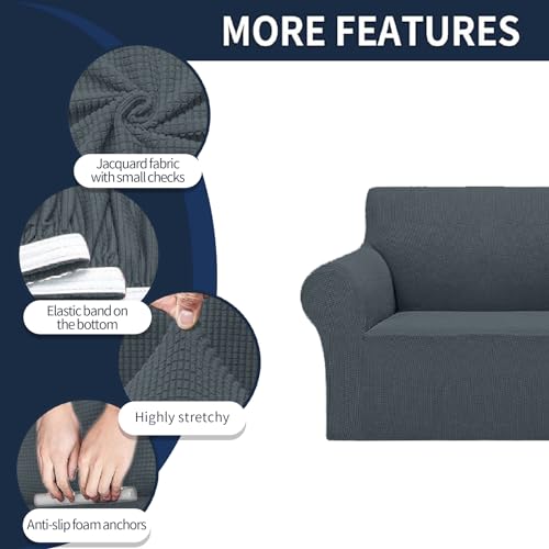 2026 New Stretch Oversized Sofa Slipcovers Couch Sofa Cover for 4 Seater Furniture Protector Covers with Elastic Bottom Jacquard Fabric Small Checks for Pets (Grey / Oversized Sofa)