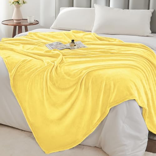 Fleece Blanket Soft Plush Throw for Couch Light Yellow 50"x60" (Light Yellow / Throw(50"x60"))