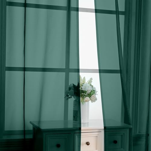 Hunter Green Sheer Curtains 63 Inches Long 2 Panels (Hunter Green / 42"W x 63"L (Pack of 2))