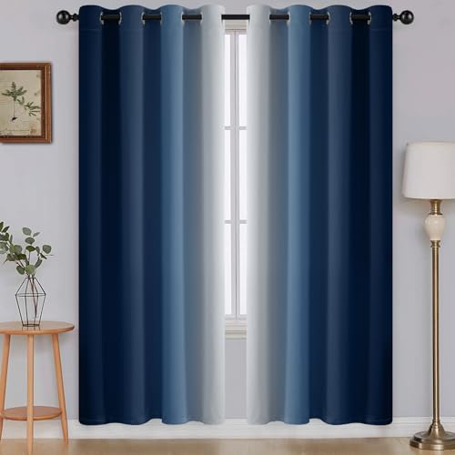 Ombre Blue to Grey White Curtains for Living Room 52Wx72L (52"W x 72"L (Pack of 2) / Blue)