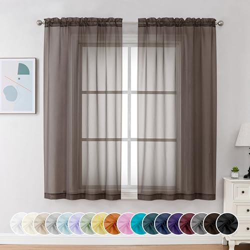 Chocolate Brown Sheer Curtains 54 Inch Long 2 Panels (Chocolate Brown / 42"W x 54"L (Pack of 2))