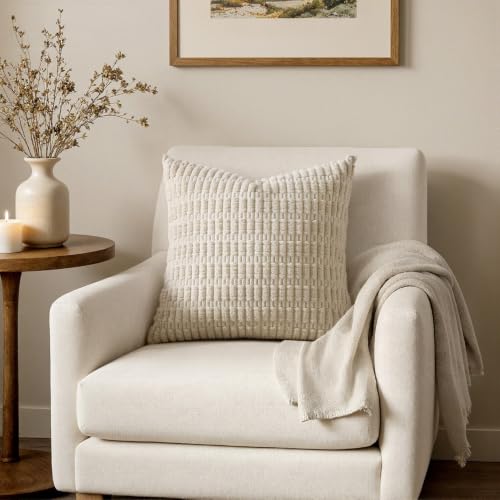 Euro Sham Corduroy Decorative Throw Pillow Covers 22x22 Cream White (Cream White / 22" x 22" (Pack of 2))