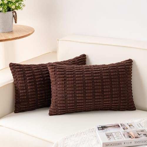 Pack of 2 Corduroy Decorative Throw Pillow Covers 12x24 Inch (Dark Brown / 24" x 12" (Pack of 2))