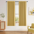 100% Blackout Curtains 63 Inch Length 2 Panels Set for Living Room Bedroom Back Tab Thermal Insulated Black Out Linen Drapes Room Darkening Window Curtains 63 Inches Long (Gold / 52"W x 63"L (Pack of 2))