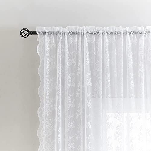 Vintage Lace Curtains White Sheer Curtains 96 inches Long 2 Panels Old Fashion Floral Victorian Voile Panels for Living Room Bedroom Rod Pocket Light Filtering 52Wx 96L (Bright White / 52"W x 96"L (Pack of 2))
