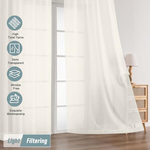 Extra Wide Sheer Ivory Curtains 144 Inches Long 2 Panels (59"W x 144"L (Pack of 2) / Ivory)