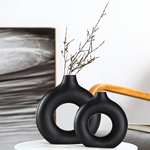 Black Ceramic Vase for Modern Home Decor (Black / Small + Big)