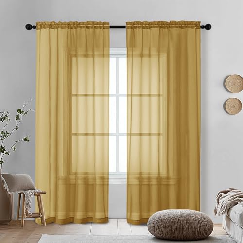 Gold Sheer Curtains 78 Inches Long 2 Panels (Gold / 42"W x 78"L (Pack of 2))