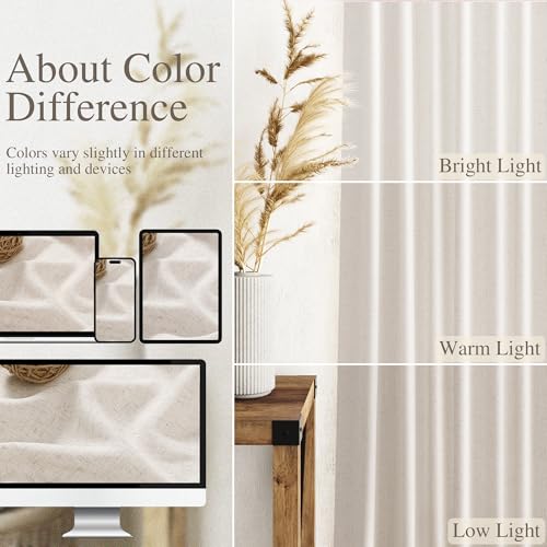 Extra Long Curtain 108 inches Long 2 Panels Set Back Tab Beige Linen Drapes for Living Room Neutral Farmhouse Light Filtering Semi Sheer Linen Curtains 108 inch Length for Large Window Tan 9 FT (52"W x 108"L (Pack of 2) / Linen)