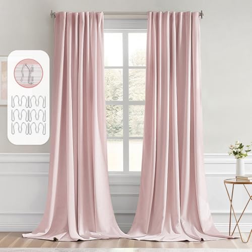 Light Pink Back Tab Blackout Curtains 52x102 Inch Long 2 Panels Set (Light Pink / 52"W x 102"L (Pack of 2))