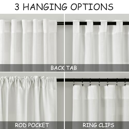 Extra Long Ivory Curtains 132 Inch Length 2 Panels Set Back Tab Neutral Farmhouse Drapes Light Filtering Semi Sheer Linen Curtain 132 Inches Long for Floor to Ceiling Window Patio Sliding Door (52"W x 132"L (Pack of 2) / Ivory)