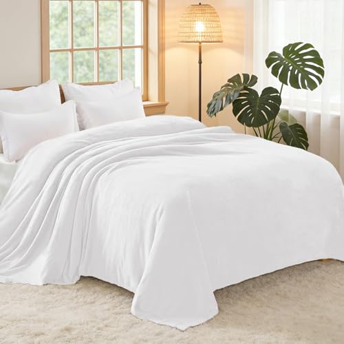 Soft Fleece Blanket King Size for Bed (Pure White / King (104" x 90"))