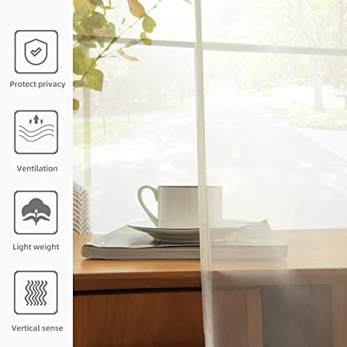 Solid Sheer Rod Pocket Curtain Voile Draperies 2 Panels White Beige Black Grey Coffee 52 Inch Width 84 Inch Long 1 Pair for Kitchen Bedroom Children Living Room Yard (Ivory / 52"W x 84"L (Pack of 2))