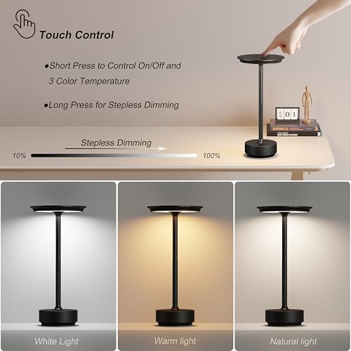 2 Pack Rechargeable Table Lamps Cordless (Diamond Black-2)
