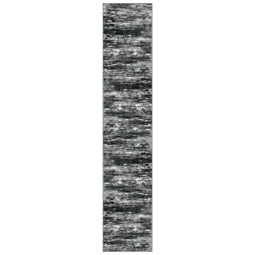 Modern Abstract Hallway Runner (Black White Grey Green / 2' x 10' (Runner))