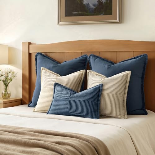 Decorative Lumbar Throw Pillow Covers 12x24 Inch Blue 2 Pack (Blue / 24" x 12" (Pack of 2))