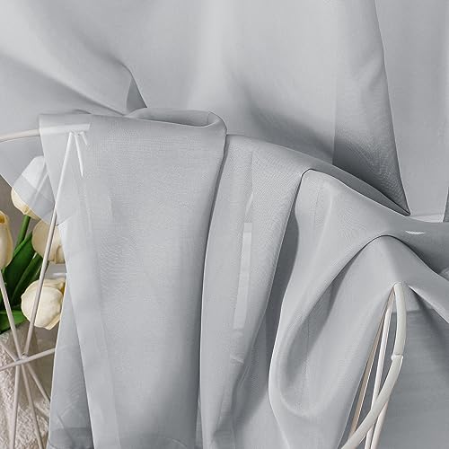 Light Grey Sheer Window Curtains 63 Inches Long 2 PCS (40"W x 63"L (Pack of 2) / Light Grey)