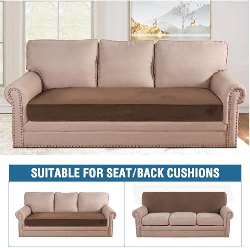 Velvet Stretch Individual Couch Cushion Cover Plush Cushion Slipcover for Loveseat Sofa Cushion Furniture Protector Seat Cushion Sofa Cover (Caramel Cafe / 1 Cushion Sofa)