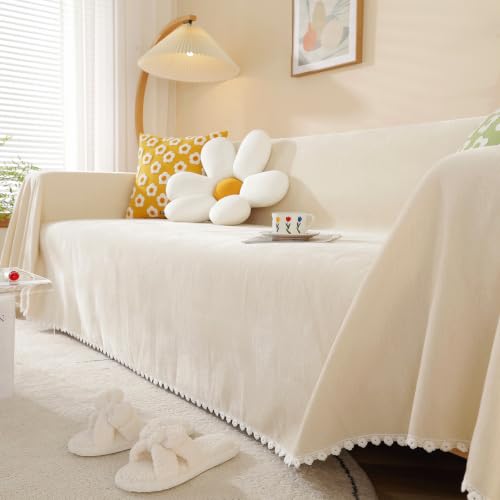 Beige Sofa Covers Couch Covers for 3 Cushion Sofa Cute Couch Cushion Covers Pet Couch Protector Thick Chenille Loveseat Cover Multi (71" x 118" / Daisy:beige)