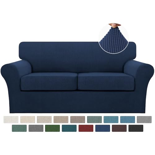 3 Piece Sofa Covers for 2 Cushion Couch Sofa Slipcover Soft Couch Cover for Dogs (Sofa (2 Cushion) / Navy)