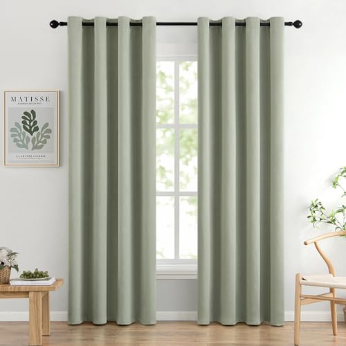 Sage Green Blackout Bedroom Curtains Drapes 96 Inch Long 52"x96" (Sage Green / 52"W x 96"L (Pack of 2))