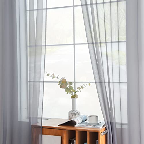 Solid Sheer Rod Pocket Curtain Voile Draperies 2 Panels White Beige Black Grey Coffee 52 Inch Width 84 Inch Long 1 Pair for Kitchen Bedroom Children Living Room Yard (Grey / 52"W x 84"L (Pack of 2))