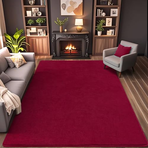 6x9 Area Rugs for Living Room Non Slip Dorm Bedroom Rug (6' x 9' (Rectangular) / Wine Red)