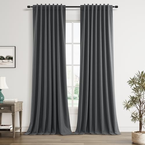 Blazer Grey 100% Blackout Linen Curtains 120 Inch Length 2 Panels Set for Living Room Bedroom Back Tab (Blazer Grey / 52"W x 120"L (Pack of 2))