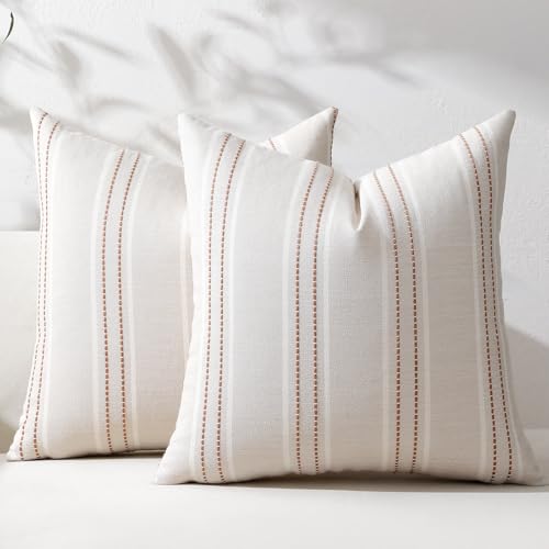 Terracotta Throw Pillow Covers 24x24 Set of 2 Striped Pillow Covers (Camel / 24" x 24" (Pack of 2))